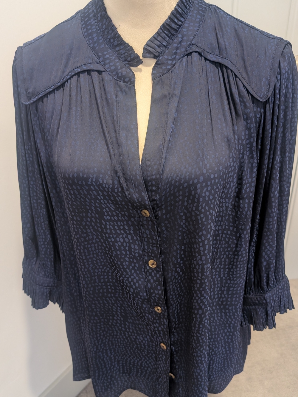 Democracy Navy Patterned Button-Down Blouse